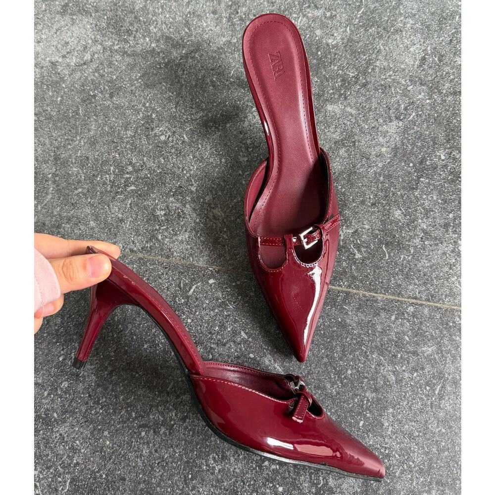 ZARA Burgundy Patent Pointed Toe Slip-On Heeled Mules NWT – Size 6.5 & 8 - Picture 13 of 16